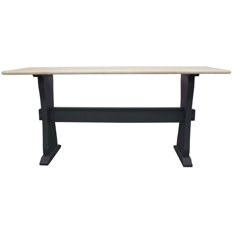 HomeRoots 70" Ivory and Black Genuine Marble Trestle Console Table - 70