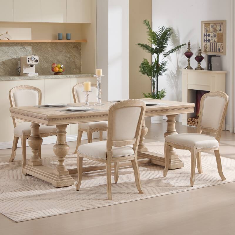 French Country Dining Chairs Set of 2, Upholstered Chairs with Fan-shaped Back, Wire drawing and carving techniques