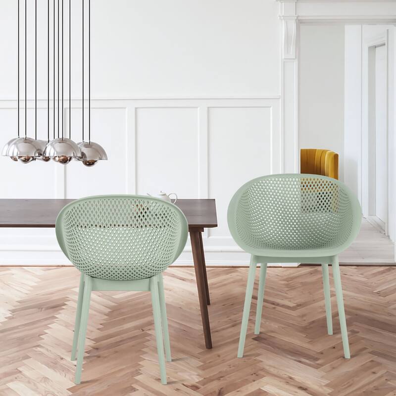 Modern Set of 2 PP Plastic Waiting Room Reception Chairs Dining Chairs Accent Chairs, For Indoor and Outdoor Use - Pale Green
