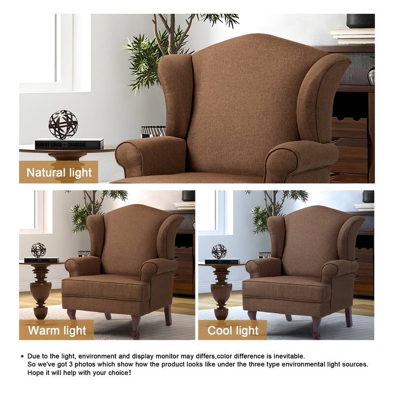 Elegant Living Room Wing Back Arm Chair Upholstered Accent Chair