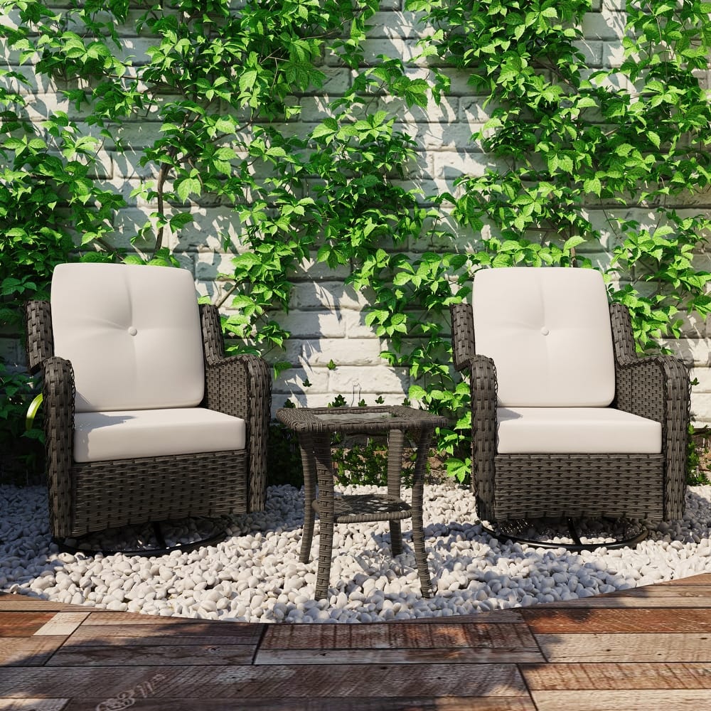 3 Piece Rattan Patio Bistro Set Outdoor Swivel Rocker Chairs