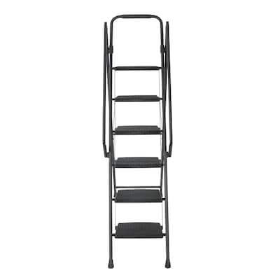 Black 6-Step Compact Metal Step Stool Ladder