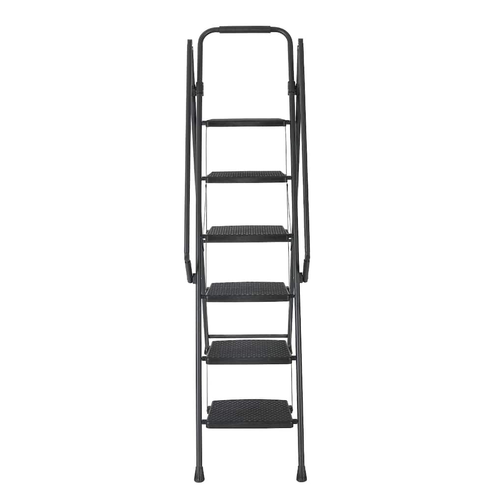 Black 6-Step Compact Metal Step Stool Ladder