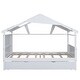 preview thumbnail 15 of 14, White Full Size Solid Wood House Bed with Trundle & Storage