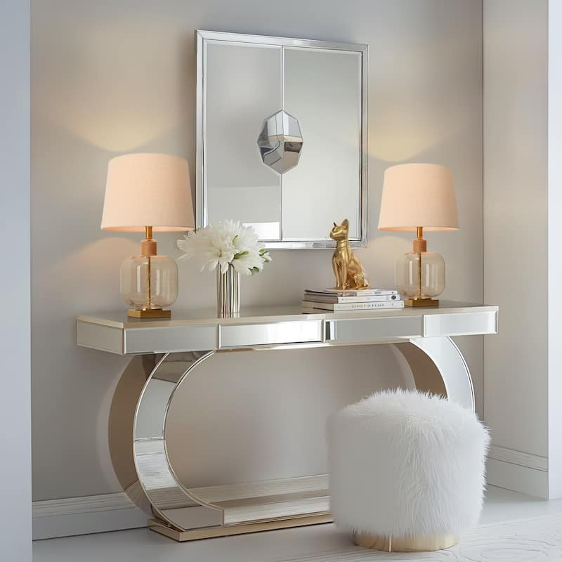 Zoey Coastal 24 IN Gold Table Lamp Clear Seeded Glass Base Desk Light - D14"xH24"