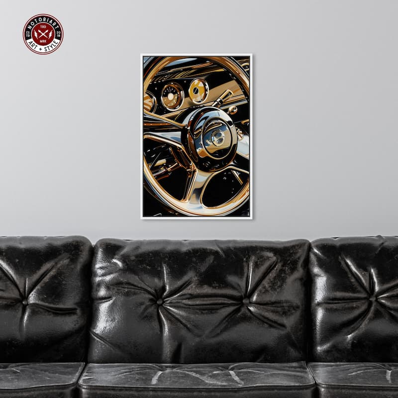 Notoriart Elegant Steering Wheel Framed Car 1 Piece Canvas Wall Art