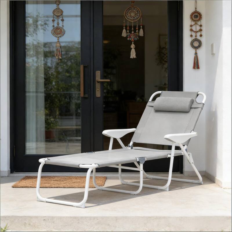 GDFStudio - Andersen Adjustable Folding Outdoor Tanning Lounger with Breathable Comfort Design - Chaise Lounge
