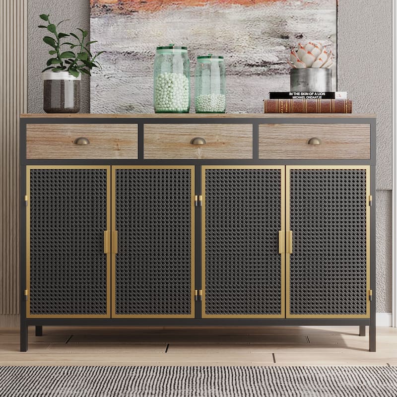47.64" Wide 2 Doors Modern Sideboard with 3 Top Drawers, Freestanding Sideboard Storage Cabinet Entryway Floor Cabinet - Dark Grey