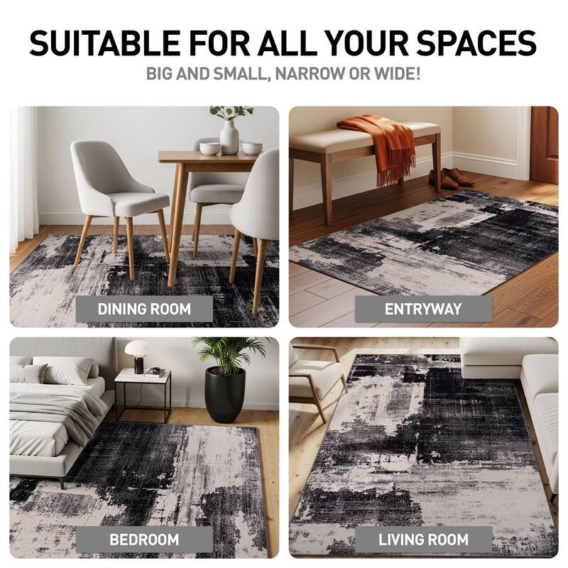 World Rug Gallery Modern Abstract Design Black Area Rug