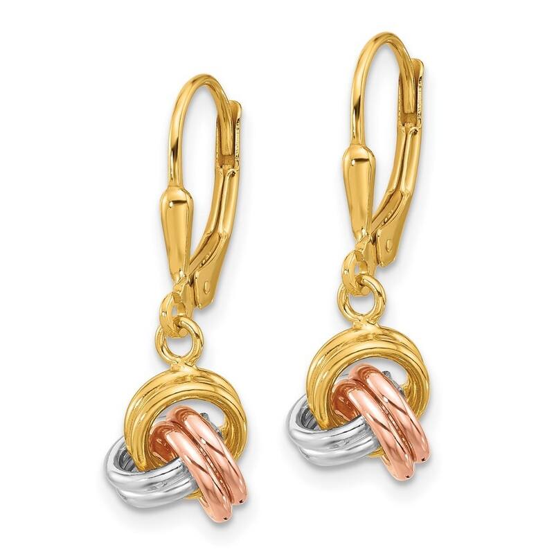 Curata 925 Sterling Silver Tri-color Yellow and Rose Gold Plated Love Knot Leverback Earrings - 26x8mm