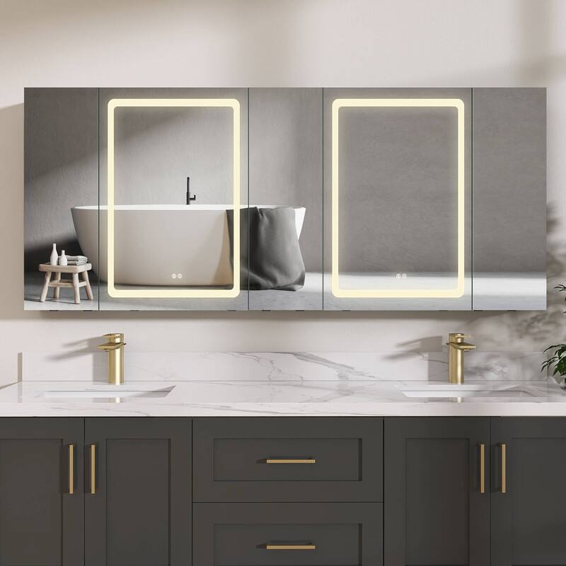 ZEAFIVE LED Black Bathroom Medicine Cabinet Surface Mount Defog Medicine Cabinet 3 Lights Dimmable