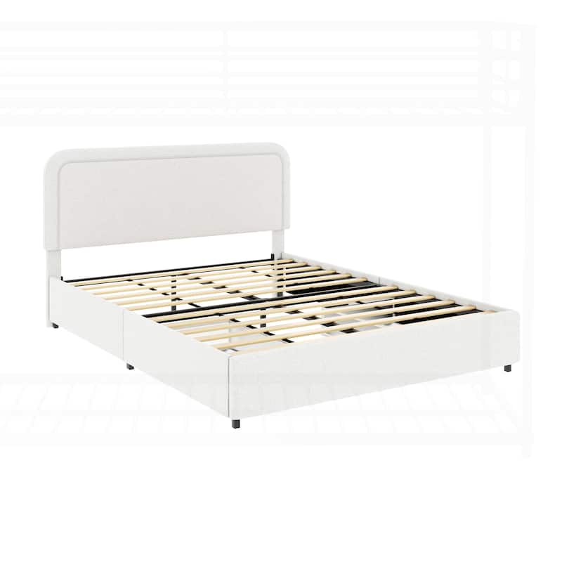 Luxurious Queen-Size Platform Bed with Tufted Headboard and Hidden Storage Drawers
