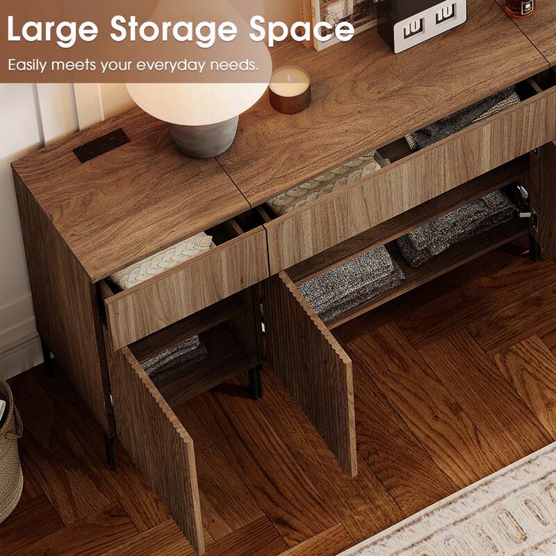 63" Modern Wood 3-Drawer Dresser With Reeded Design, Minimalist Dresser Organizer Storage