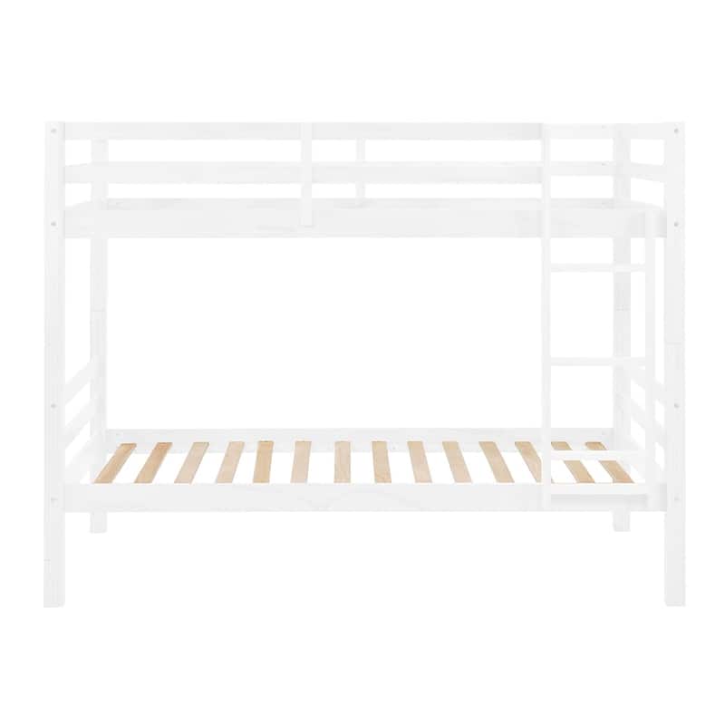 Twin over Twin Wooden Bunk Bed,High Guardrail,Ladder,Kids Teens,Dorm