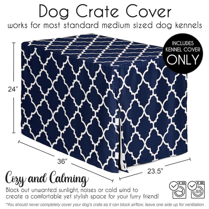 Sweet Jojo Designs Navy Blue and White Boy, Girl, Unisex/Gender Neutral Dog Crate Kennel Cover 36in. - for Trellis Collection