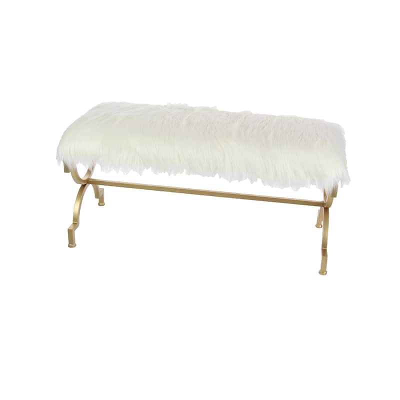 Metal Bench with White Cushion Top - Gold - Roche River Decor - 17"Wx42"Lx20"H