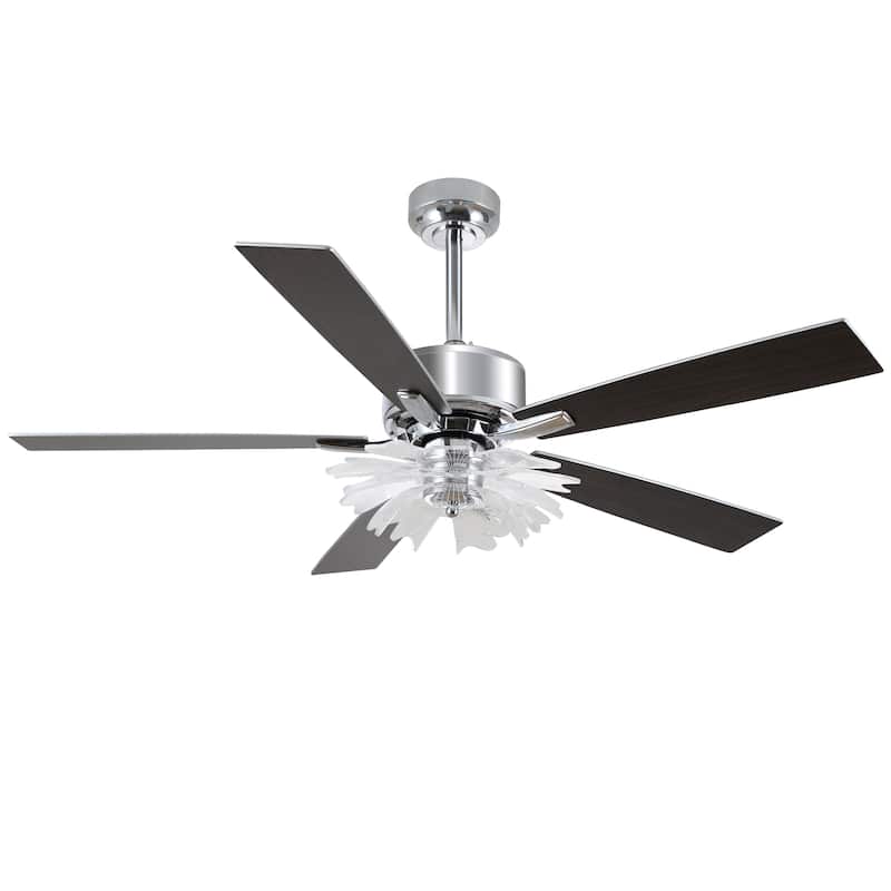 52" Chrome Reversible 5-Blade Modern LED Ceiling Fan with Light and Remote