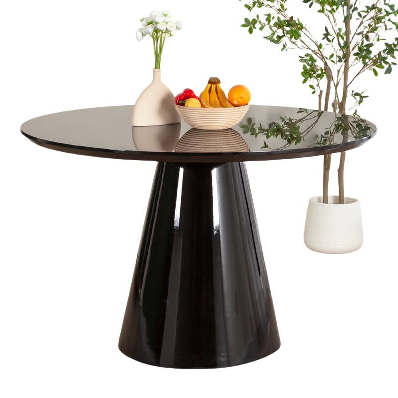 47" Round Glossy Dining Table - Solid Wood Base, Seats 6, Elegant