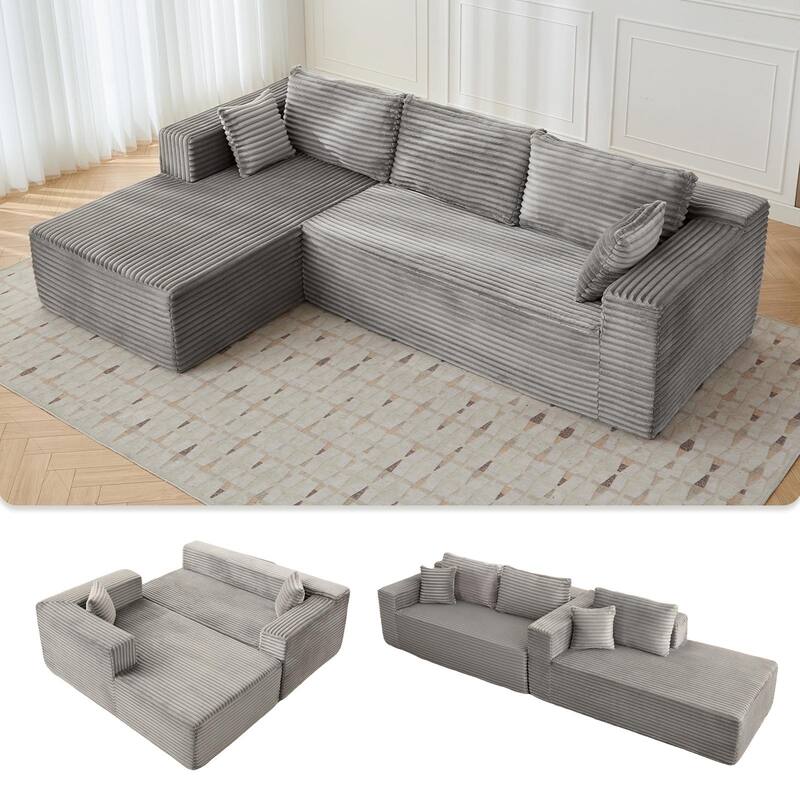 Modular L-Shaped Sectional Sofa Corduroy Upholstery Reversible 2-Piece Living Room Bedroom Sofa 400 lb per Seat Load Capacity