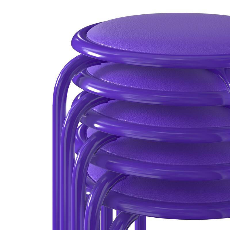 VECELO 6-Pack Stacking Stools for Living Room Backless Round Stools Set Indoor Outdoor Use with Metal Frame & Non-Slip Feet