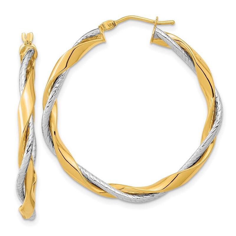 Curata 14k Two tone Gold Polished Rope Twisted Hoop Earrings 36.5x3.3mm