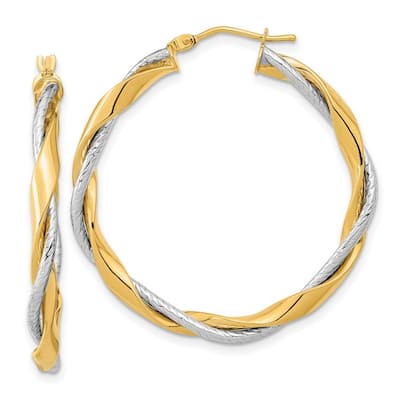 Curata 14k Two tone Gold Polished Rope Twisted Hoop Earrings 36.5x3.3mm