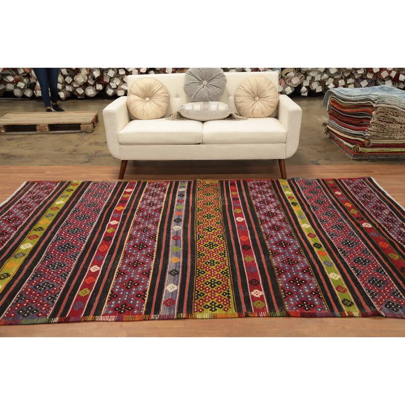 Hand Woven Oriental 100% Wool Carpet Southwestern Tribal Multi-Colored Kilim Area Rug - 9' 8'' X 6' 5''
