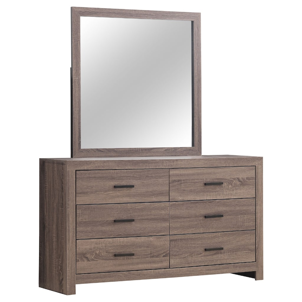 Sili Wide Dresser with Rectangular Mirror, 6 Drawers, Barrel Oak Brown