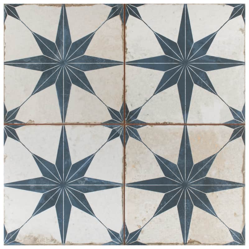Merola Tile Kings Star Blue 17-5/8" x 17-5/8" Ceramic Floor and Wall Tile