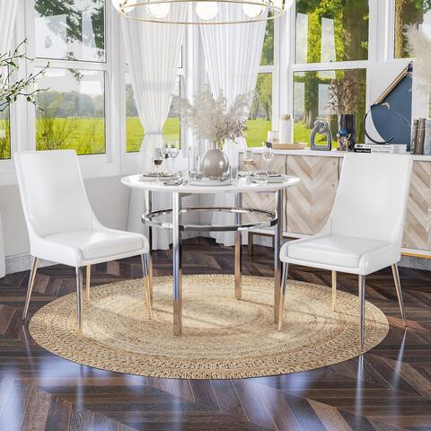 Furniture of America Gates Chrome & White Round 3-Piece Dining Set