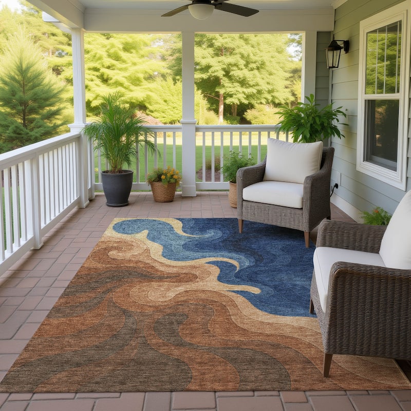 Machine Washable Indoor/ Outdoor Modern Dejuan Chantille Rug - Paprika - 9' x 12'
