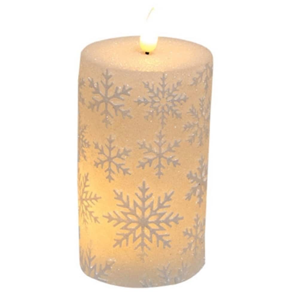 4-In Glitter Snowflake LED Pillar Candle with Timer - 5" x 3"