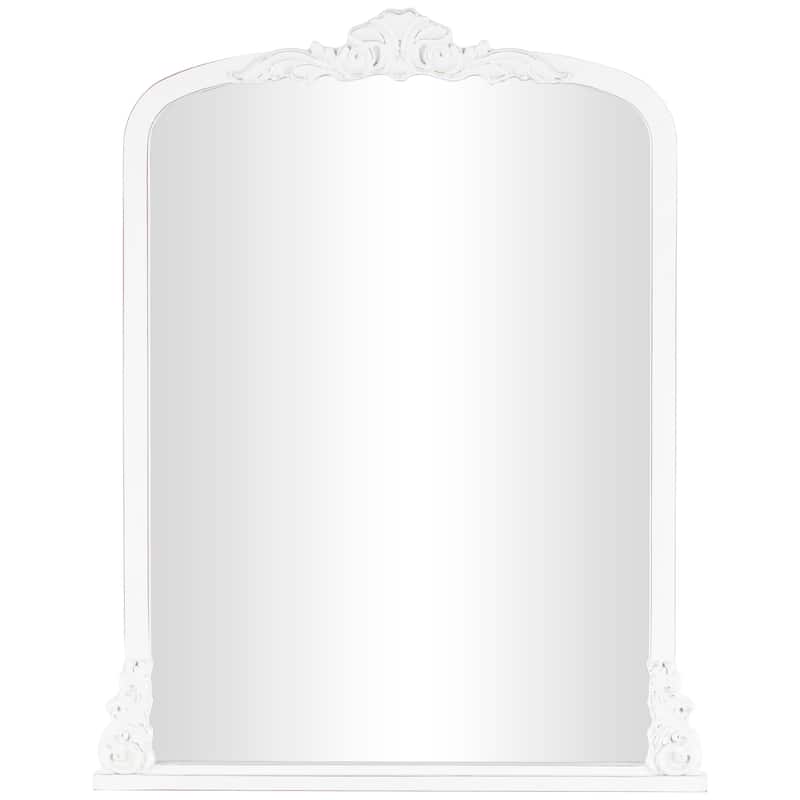 White or Cream Wooden Arched Wall Mirror with Scroll Details