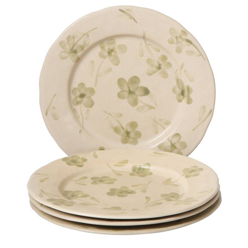 Bloomhouse - 2 Time Oprah's Favorite Things Made in Portugal Porto Petals Floral Hand Painted 10.8 Inch Dinner Plates Set - Green Orchid
