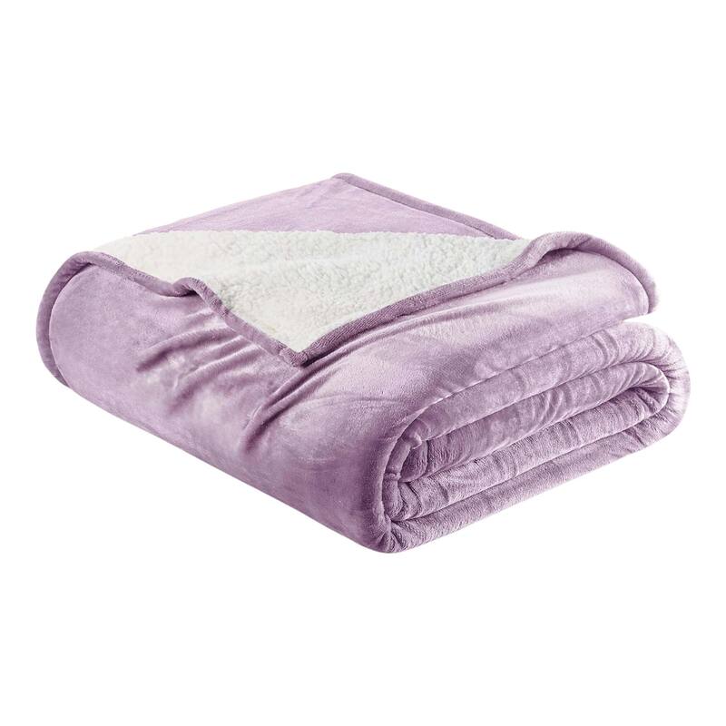 Linery & Co. Velvet Plush Reversible Sherpa Bed Blanket - King / California King - Lilac