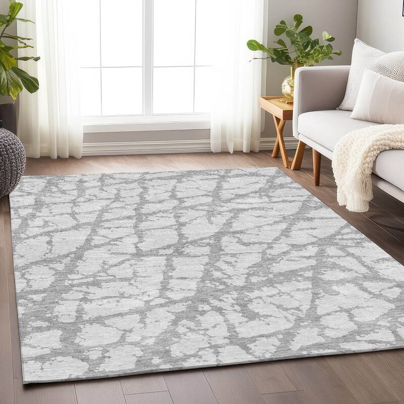 Premium Washable Super Soft Modern Crackle Mayfield Rug - Silver - 2'6" x 3'10"