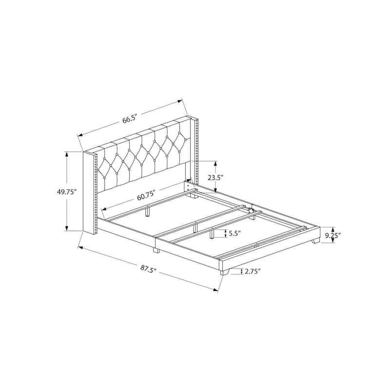 Modern Velvet Bed Frame Queen Size - Upholstered Platform Bed with Wood Legs - Grey Linen Bedroom Furniture