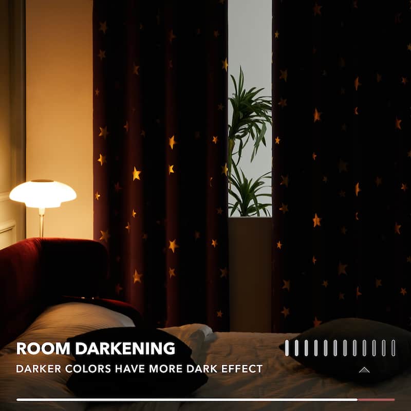 Gold Star Foil Room Darkening Curtains for Kids 2 Panels