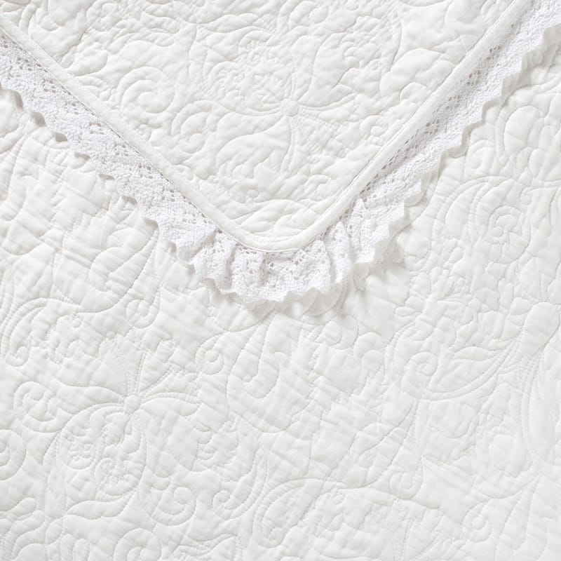 Laura Ashley Heirloom Crochet Cotton Reversible White Quilt Set