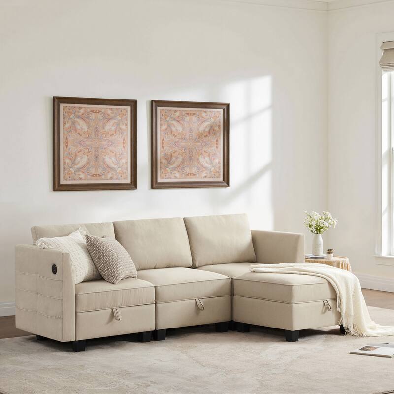 Billy 86" Modular 4-Piece Storage Sectional Sofa - Sandstone Beige