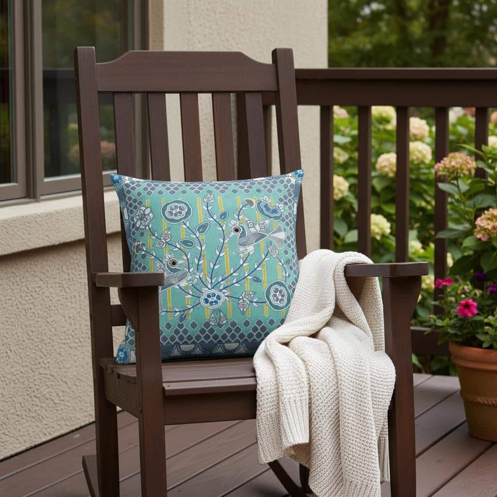 HomeRoots 20" x 20" Aqua Peacock Blown Seam Floral Indoor Outdoor Throw Pillow - 20.00' X '5.00' X '20.00