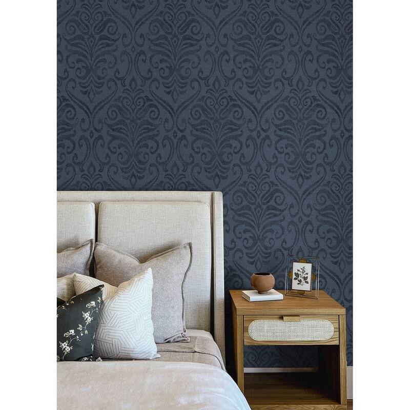 Chesapeake Adavu Blue Damask Wallpaper