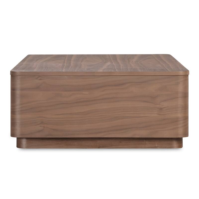 NADAAL STUDIOS Odette Coffee Table, Rectangle Walnut Veneer Top with Rubber Wood Base, Scandinavian Design, 4 Drawers, Brown