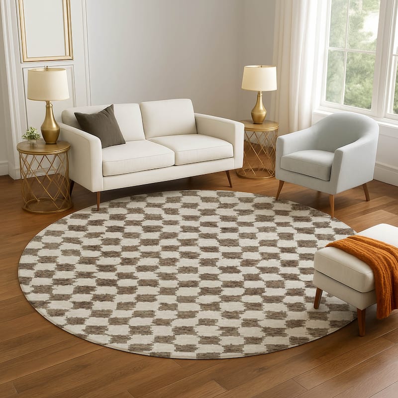 Premium Washable Super Soft Casual Checkered Mayfield Rug - Brown - 8' x 8'