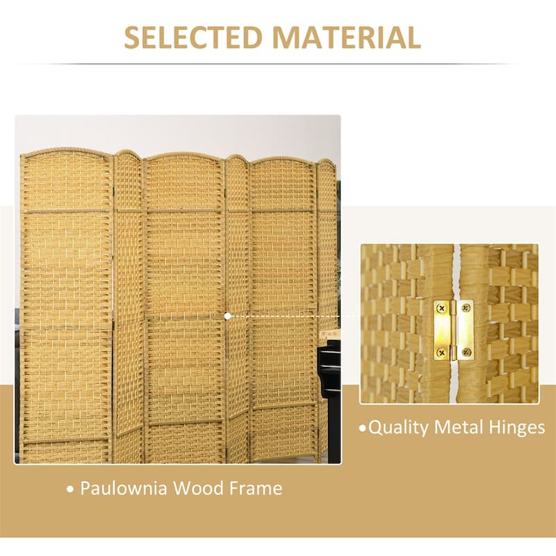 6 Panel Room Divider,6' Tall Folding Privacy Screen,Hand-Woven