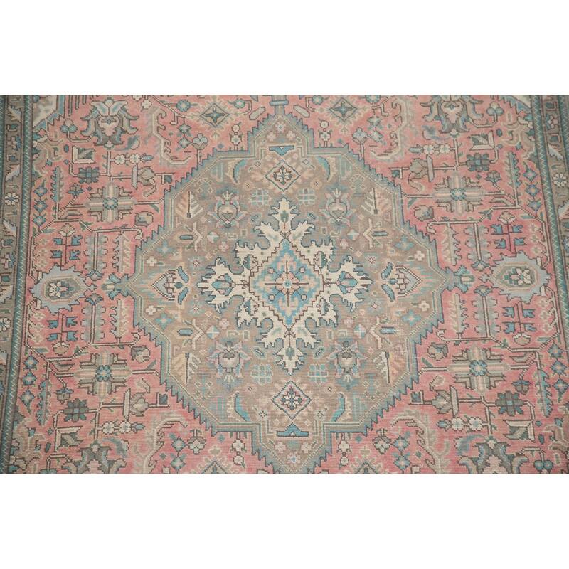 Hand Knotted Oriental 100% Wool Carpet Traditional Medallion Pink Tabriz Area Rug - 9' 7'' X 6' 7''