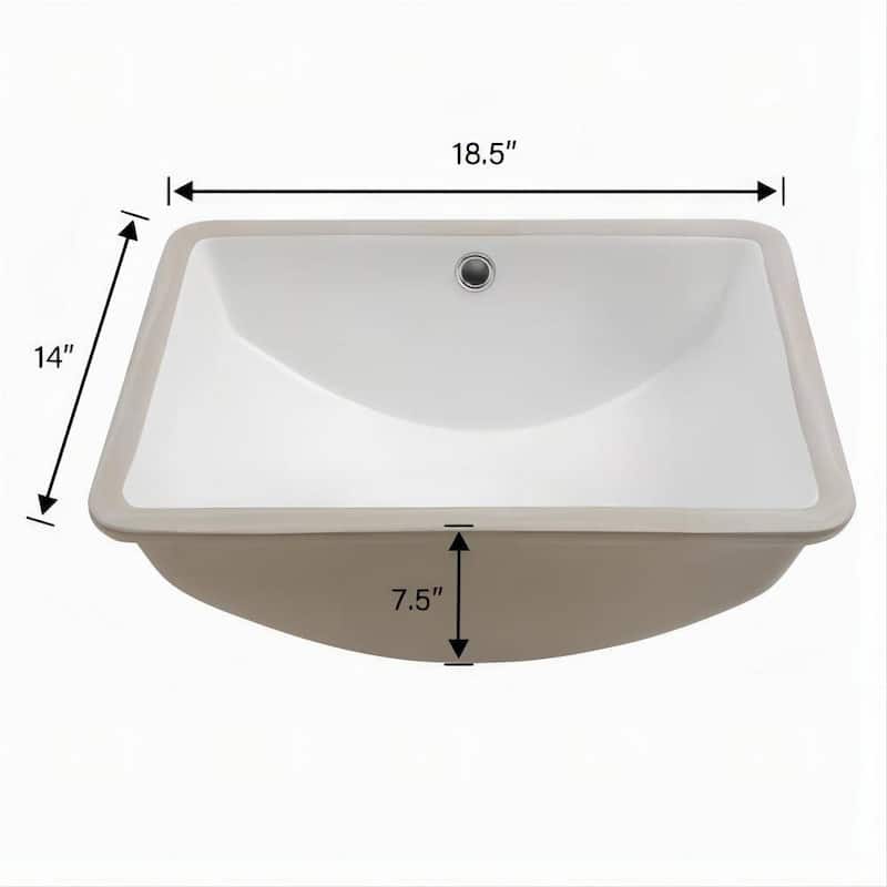 Dornberg 18.5"x14" White Ceramic Rectangular Undermount Bathroom Sink with Overflow
