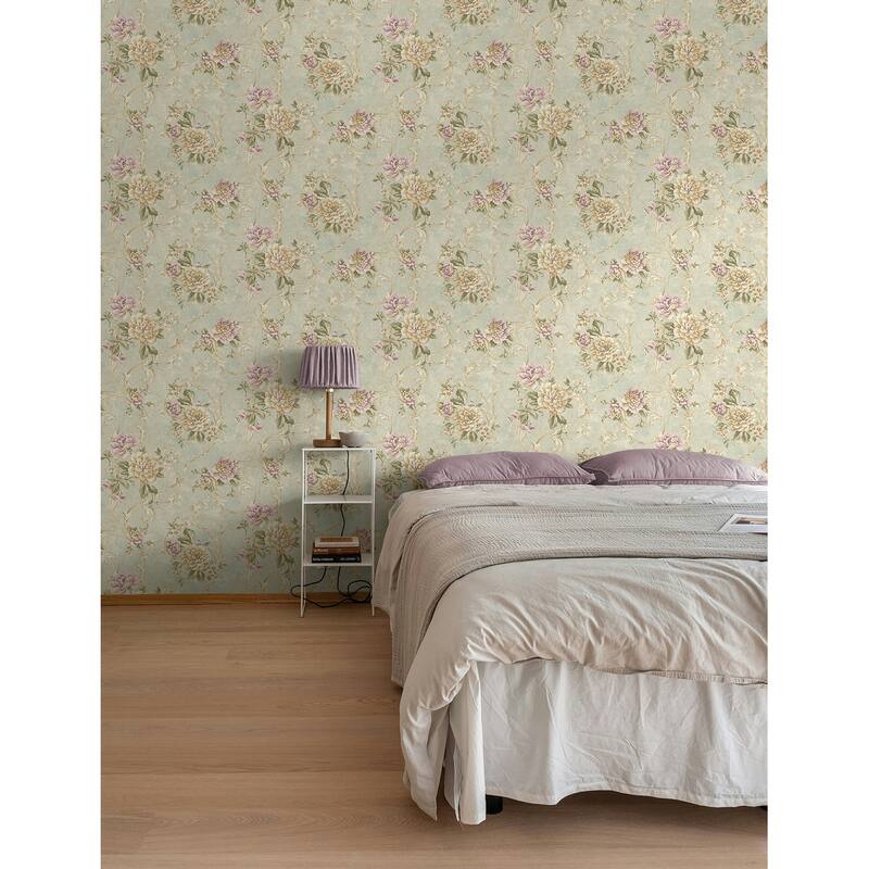 Seabrook Designs Maeve Floral Scroll Unpasted Wallpaper
