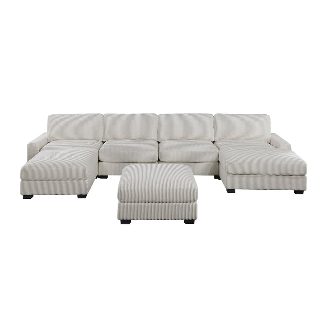 6 Piece Corduroy Upholstered Modular Sectional Sofa with Ottoman
