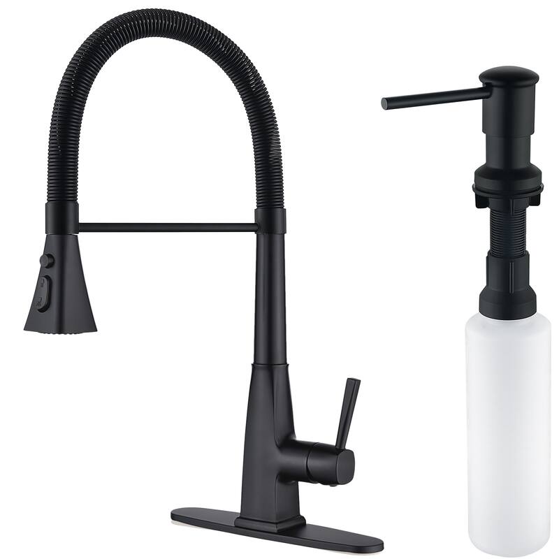 Single Handle Spray 3 Modes Pull Down Kitchen Faucet with Soap Dispenser - Black
